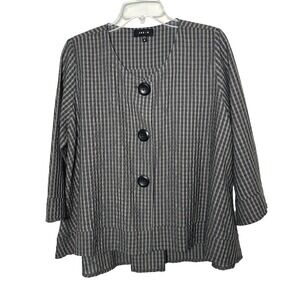 Jason Comfy USA Swing Jacket Gingham Button Down Top Lagenlook Art to Wear‎ M